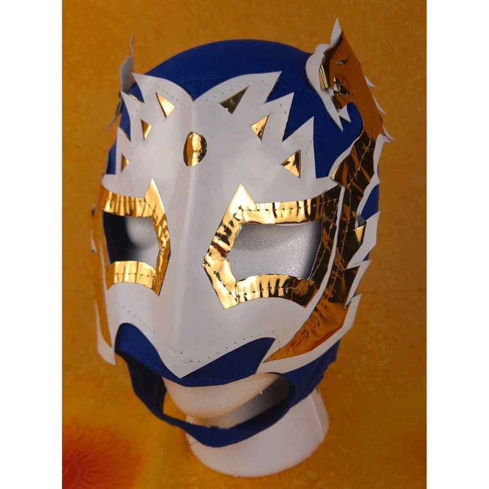 SIN CARA‎ Small Mask Lucha Libre Mexican Wrestling Blue & Gold W/ Dragon